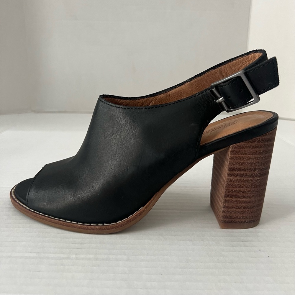 Madewell The Cary Sandal Mule Leather True Black Chunky Wood Open Toe Heels 7.5 - Picture 3 of 9